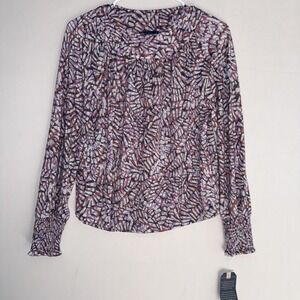 Democracy Women's PXS Cowl Neck Top Abstract Patterns Multicolor Long Sleeve